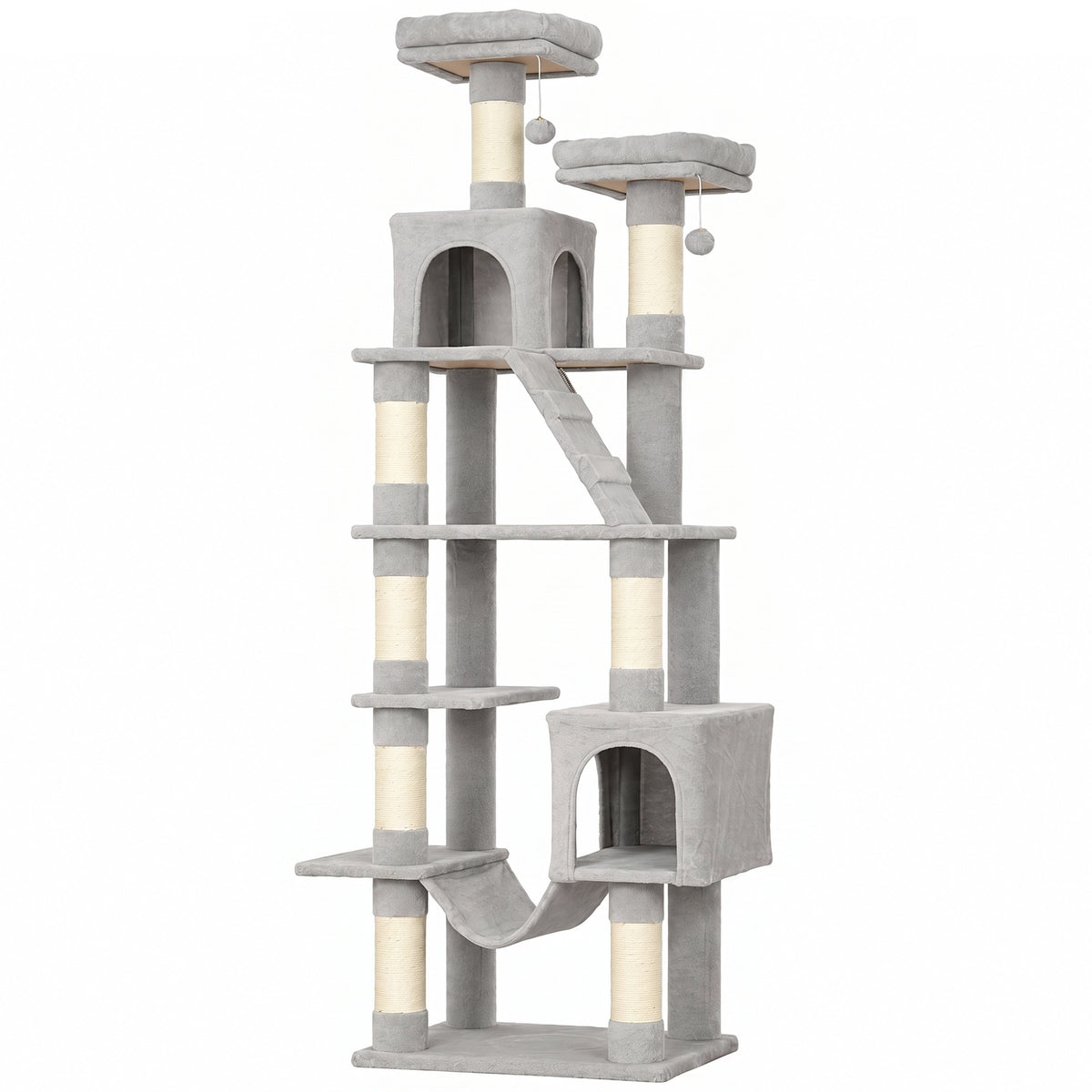 Krabpaal 204 cm, kattenboom met holen, ladder, meerlaagse krabpaal voor 1–3 katten van elk maximaal 6 kg