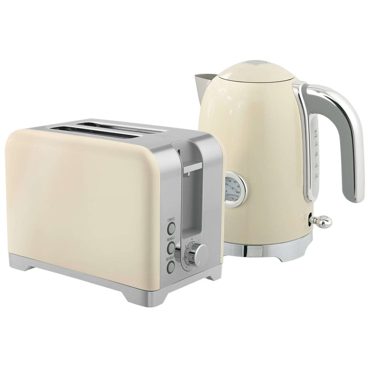 Waterkoker- en broodroosterset, 2200W, 7 bruiningsstanden, diverse functies, crème
