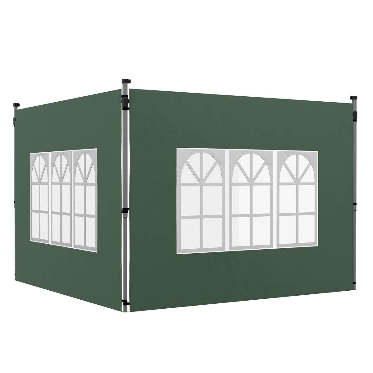 2-delige set zijwanden voor paviljoen 3x3/3x4 m, zijwand met venster, waterdicht groen