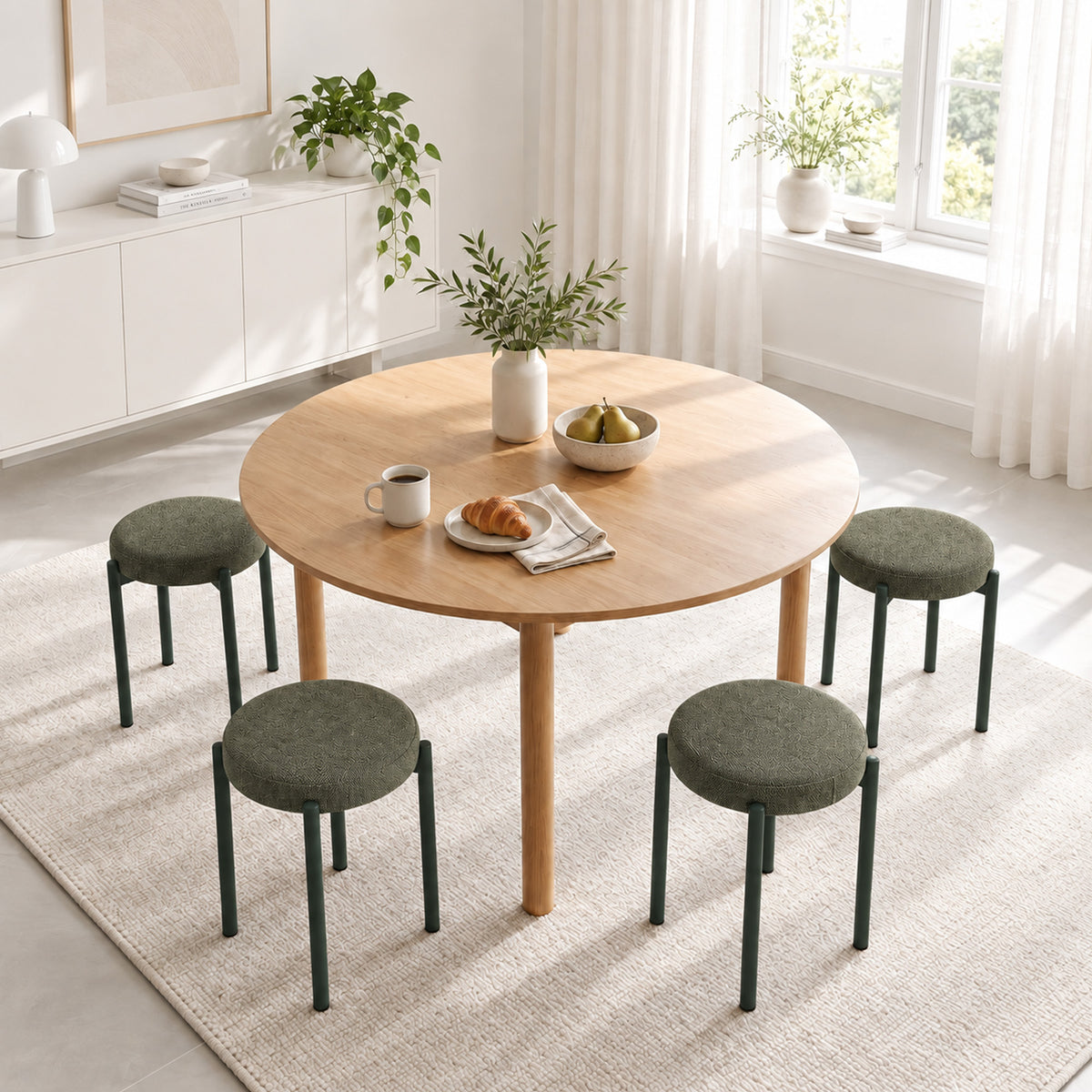 Eetkamerkrukken set van 4 stapelbare krukken met stalen poten, linnenlook voor eetkamer, woonkamer, keuken (2)