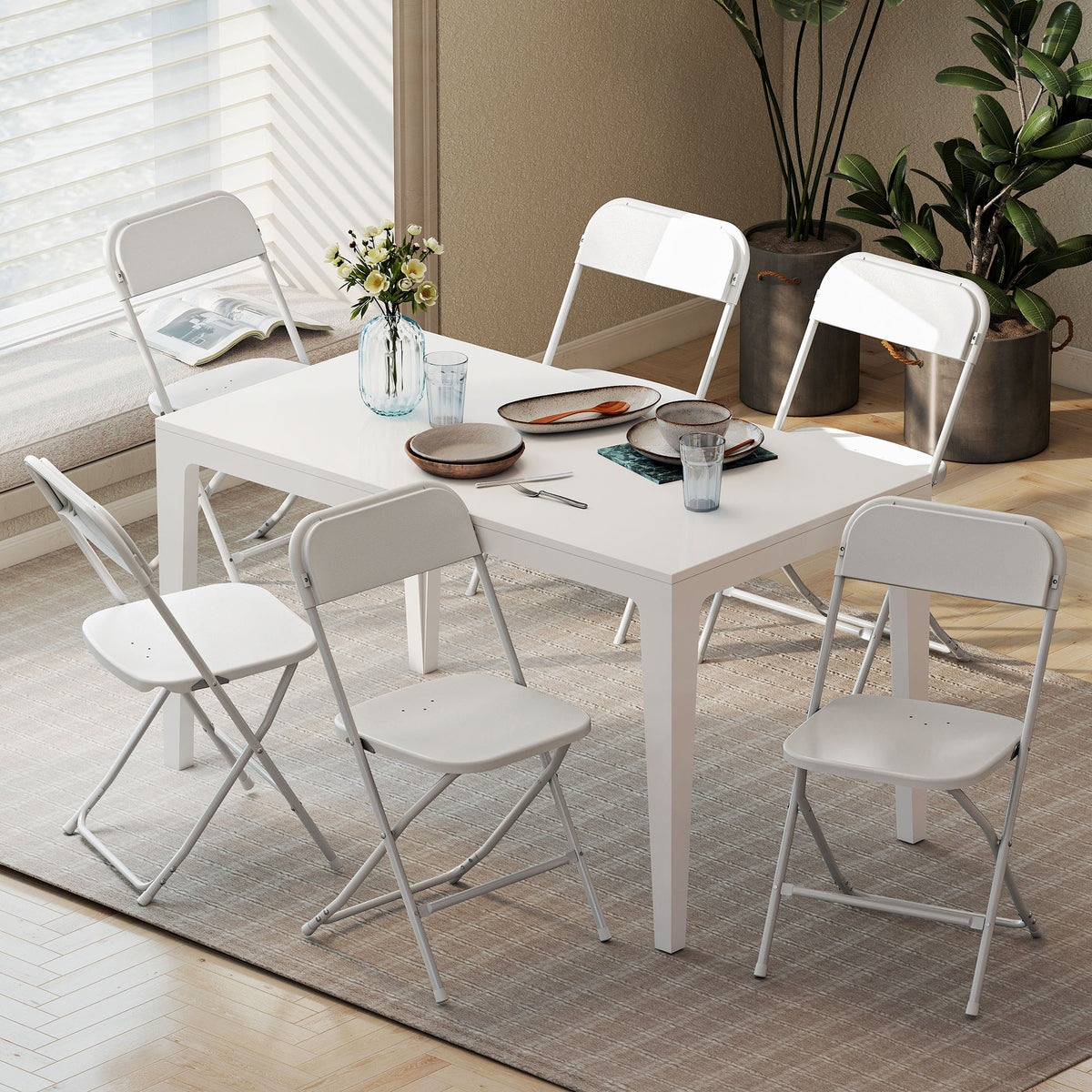 6-delige set klapstoelen, inklapbare stoelen met afwateringsgaten, stalen frame, veelzijdig inzetbaar, wit (2)
