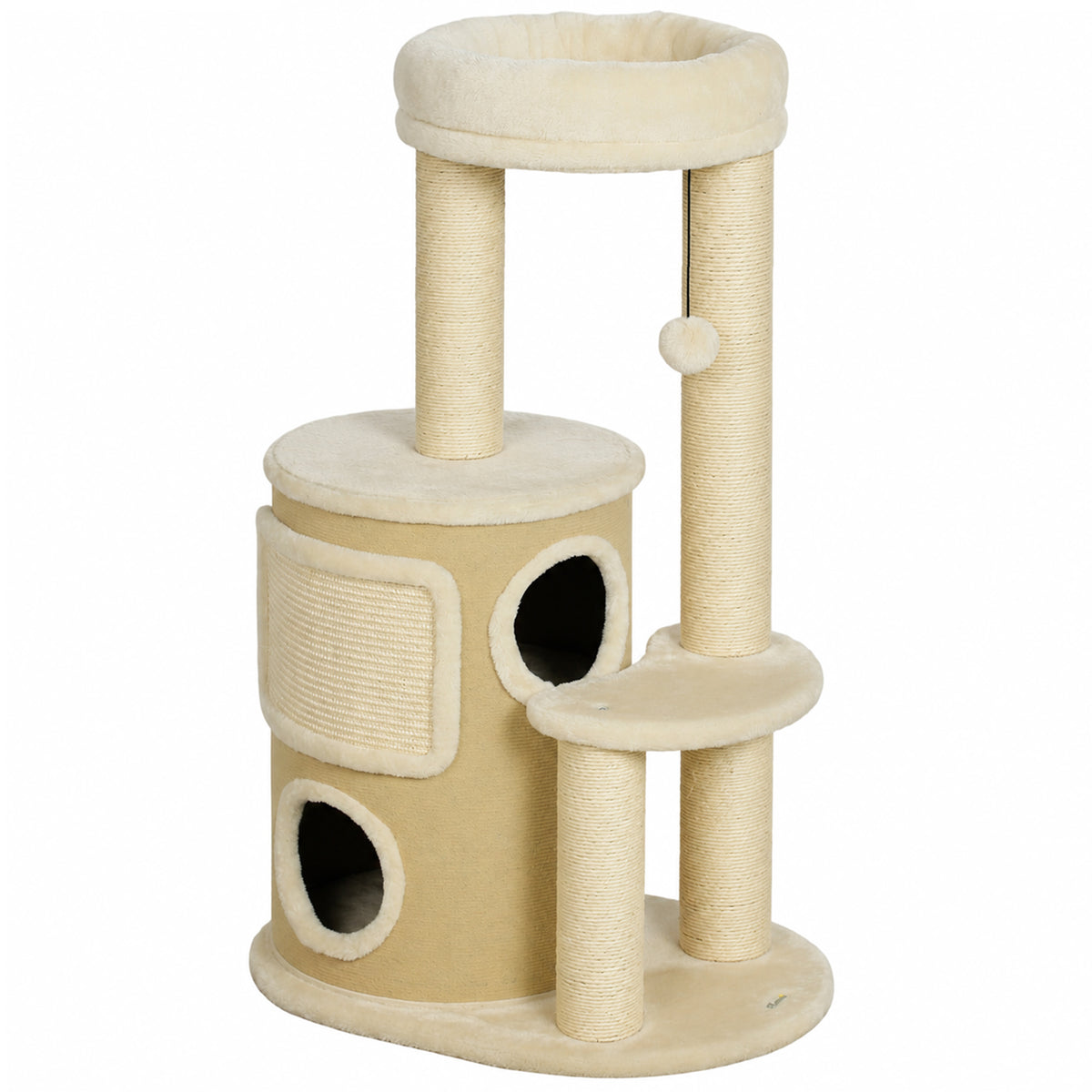 Krabpaal met 2-laagse krabton, kattenboom met sisal krabpaal, platform, sisalplank en speelbal, voor katten van