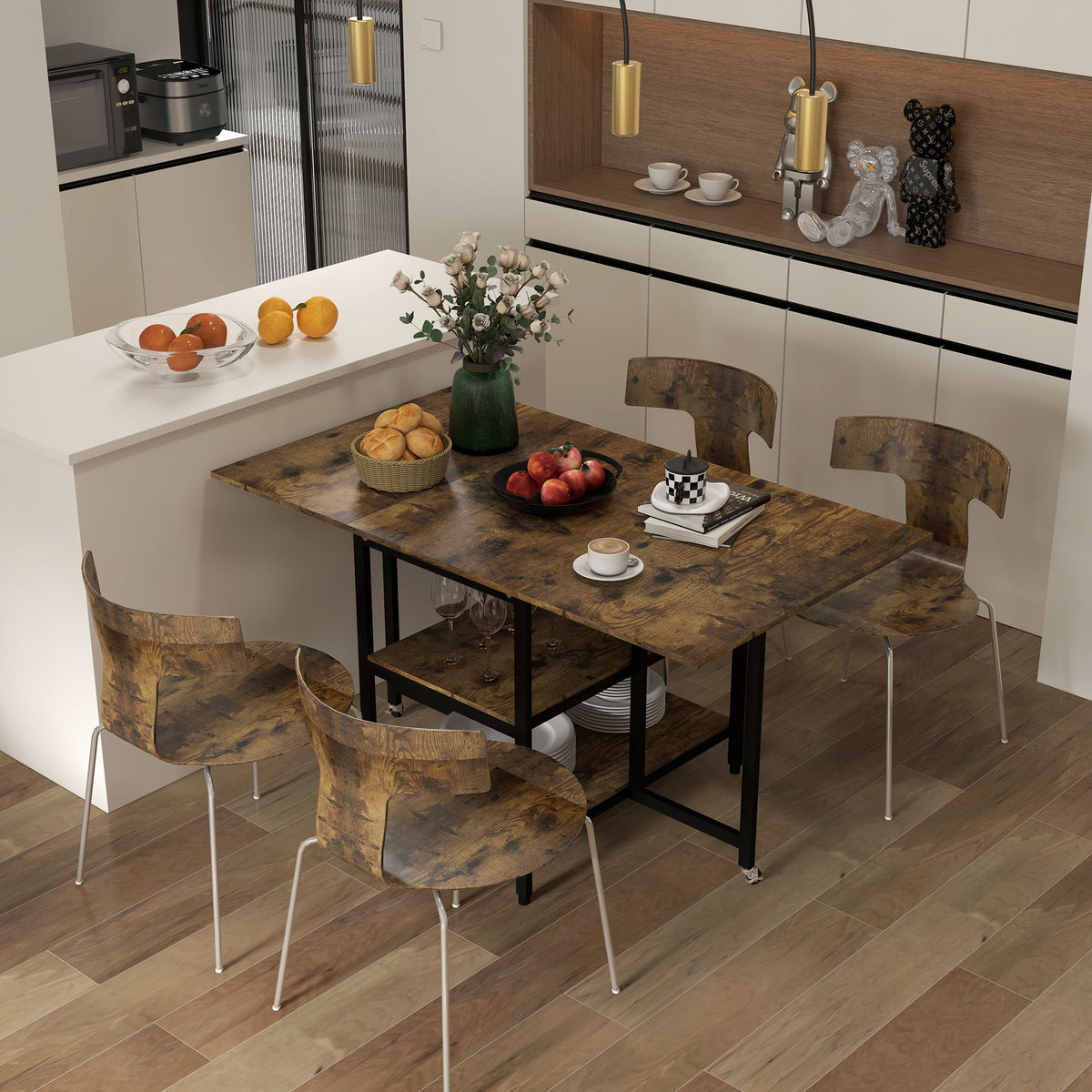 Eettafel klaptafel inklapbare eettafel, industrieel design, 140 cm x 80 cm x 75 cm, bruin + zwart (2)