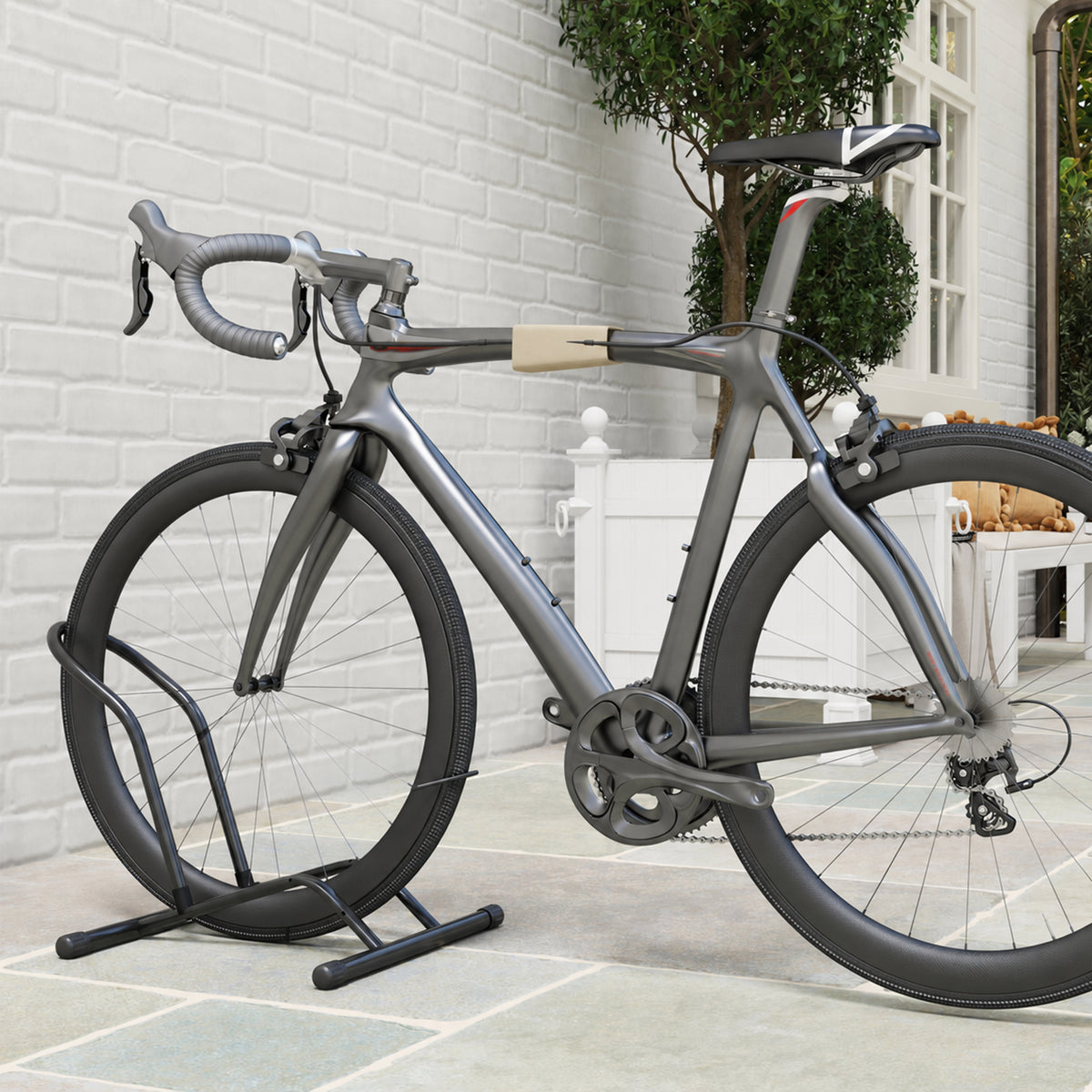 Fietsenrek voor fietsen staal fietshouder met 85 mm bandbreedte vrijstaand 59 x 41 x 38 cm zwart (2)