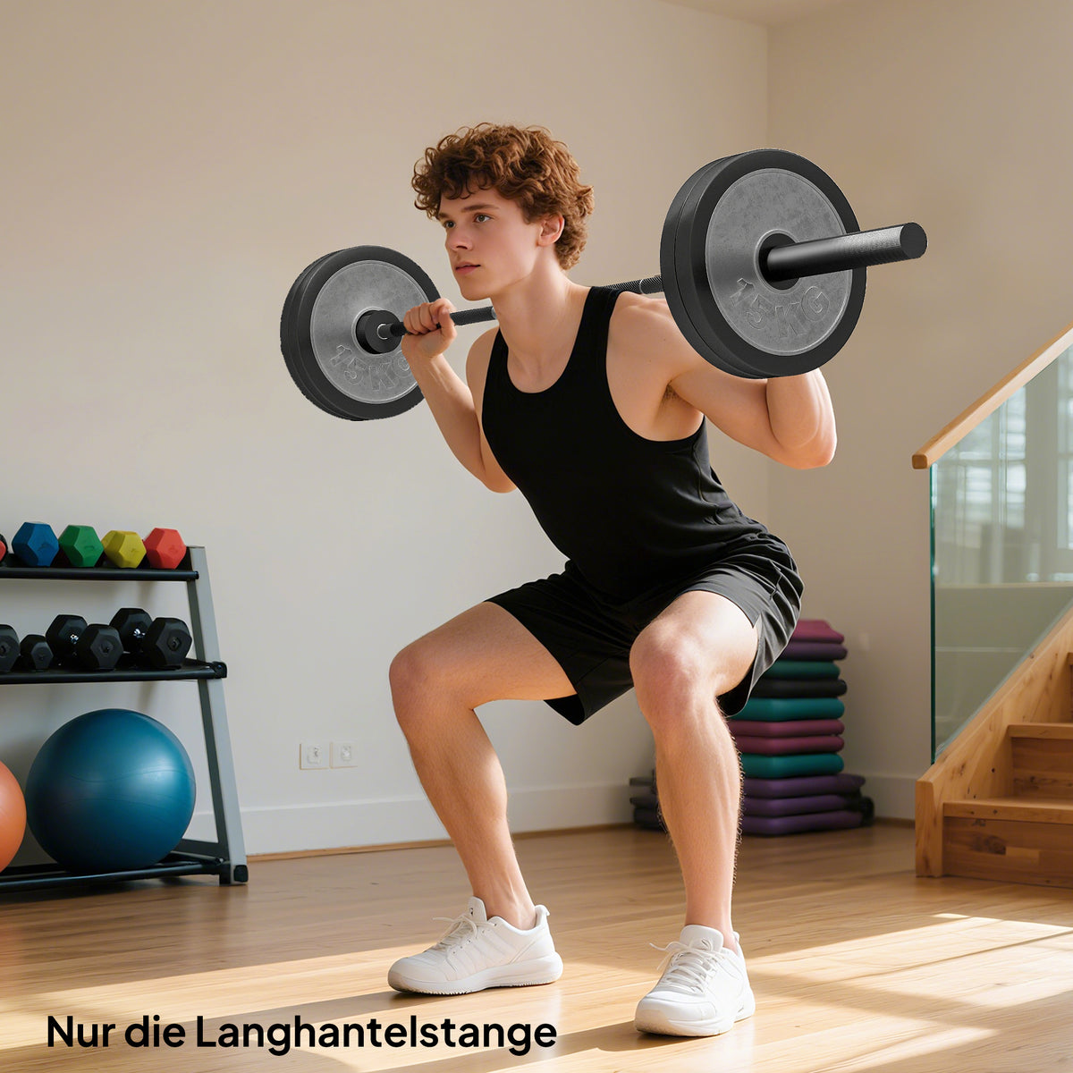 Halterstang, 180 cm olympiastang, staal, 200 kg draagvermogen, zwart (2)