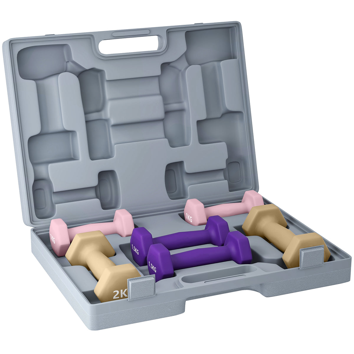 Halterset, 6-delige set halters met gewichten, halterset van staal, 1 kg, 1,5 kg, 2 kg