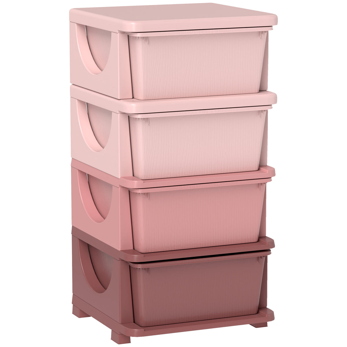 Opbergdozen voor kinderen, 4 lades, afgeronde randen, verhoogd ontwerp, 37x37x76 cm, roze
