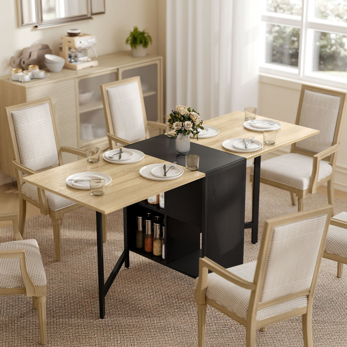 Klaptafel eettafel bijzettafel eiken metaalframe keuken woonkamer donkere houtkleur+zwart (2)