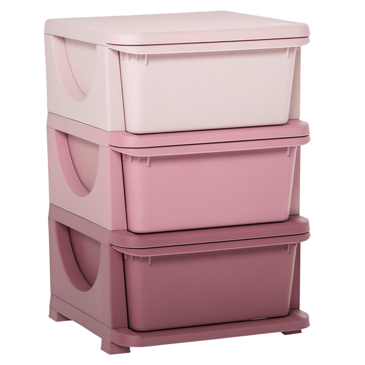 Opbergboxen voor kinderen, 3 lades, afgeronde randen, verhoogd ontwerp, 37x37x56,5 cm, roze