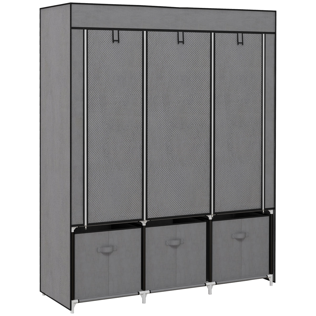 Stoffenkast van vlies, vouwkast, incl. 3 lades, 125 cm x 43 cm x 162,5 cm, grijs