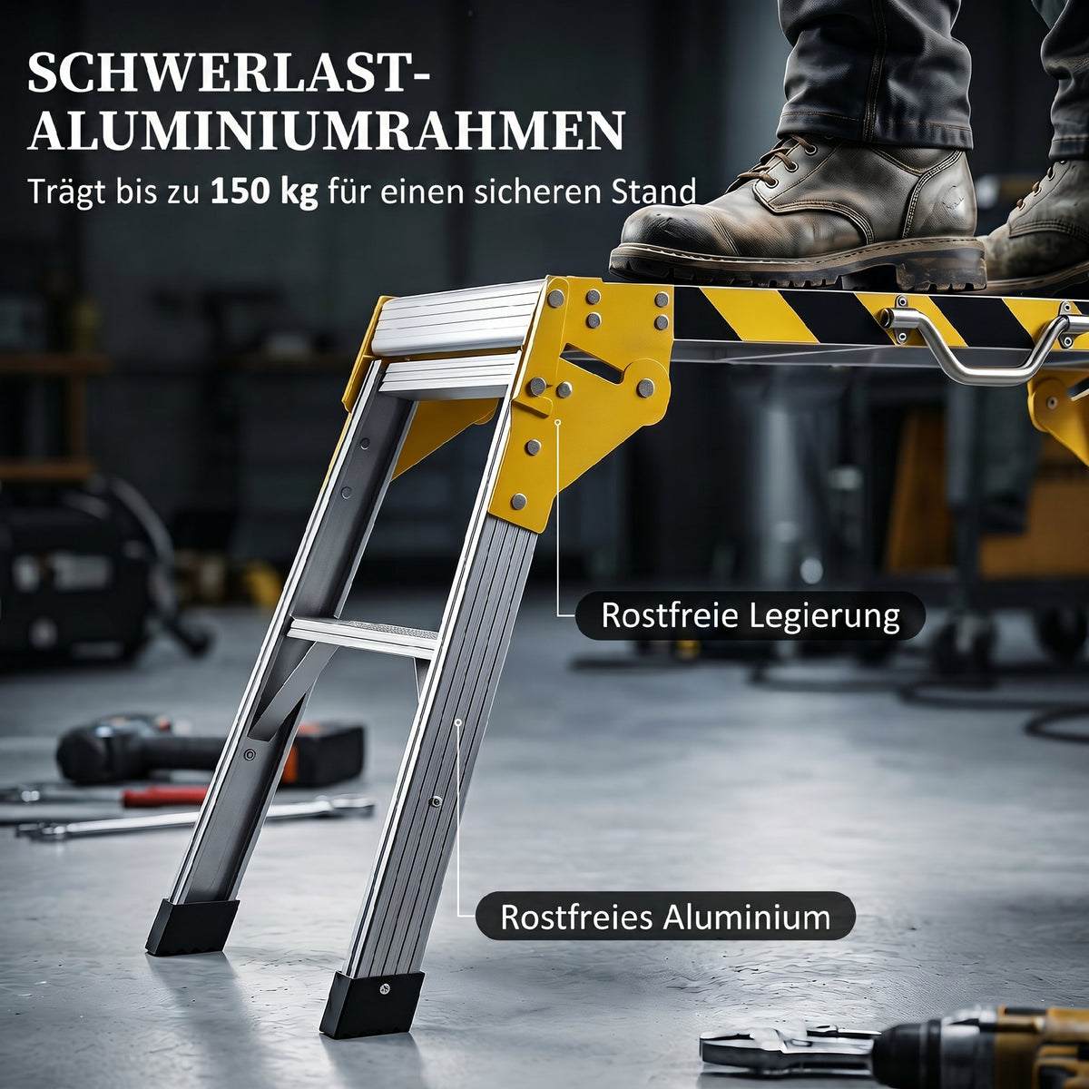 Aluminium werkplatform werkbank inklapbaar werktafel tot 150 kg, werkplatform met handgreep, antislip oppervlak (4)