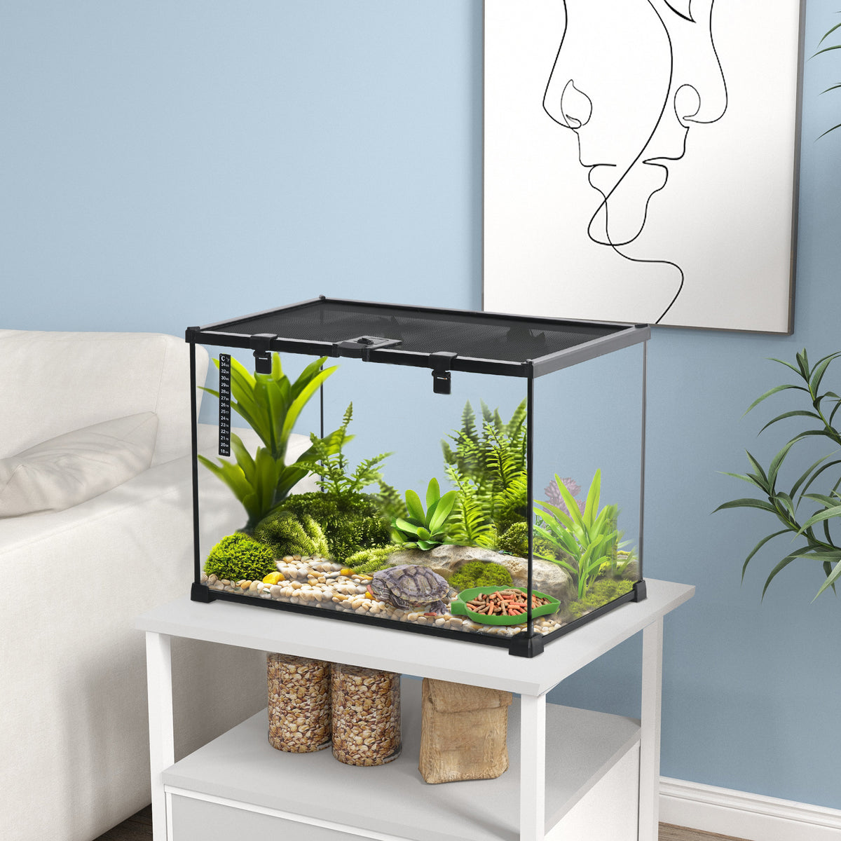 Terrarium voor reptielen Reptielenvoederbak glazen terrarium amfibieën spinachtigen met thermometer (2)