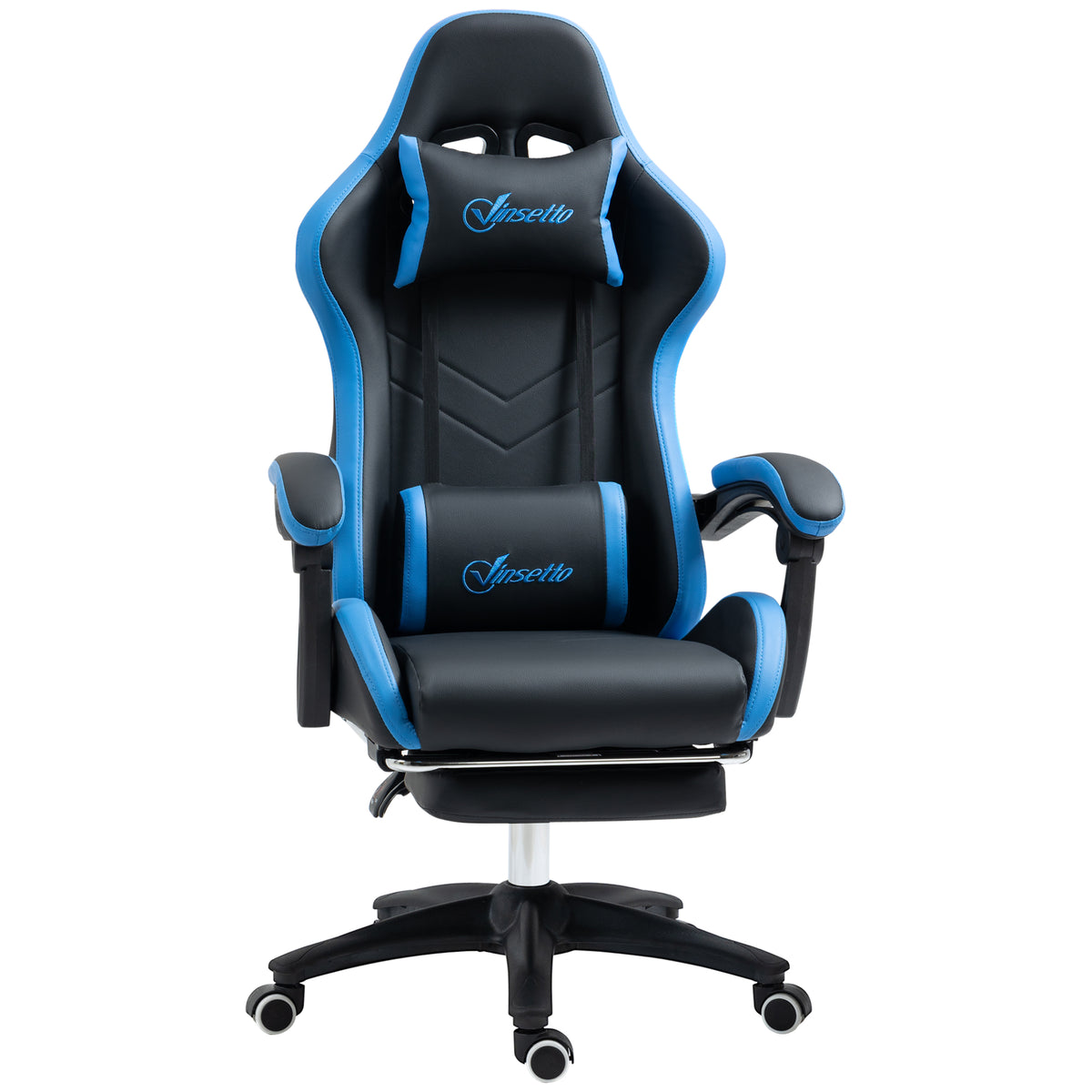 Bureaustoel, gamingstoel, 1 hoofdsteun, 1 lendensteun, blauw + zwart