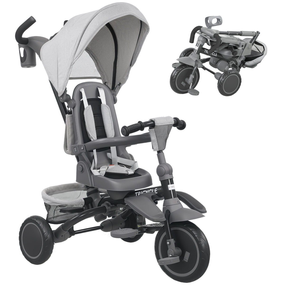 Kinderdriewieler, 6-in-1 buggy voor peuters, met duwstang, verstelbare zitting, opvouwbaar ontwerp