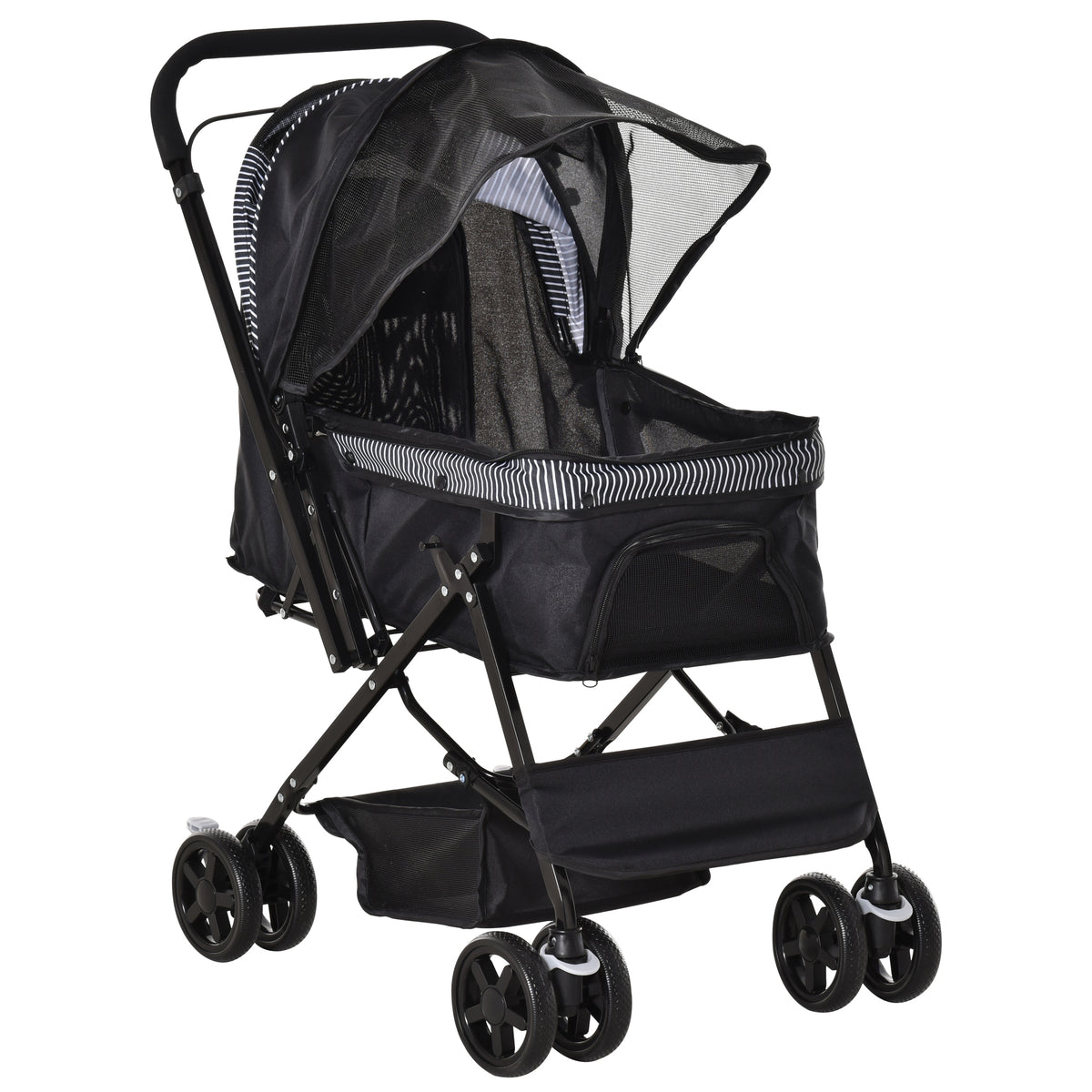 Hondenbuggy inklapbaar, 1 mand, 2 remmen, incl. veiligheidslijn, zwart