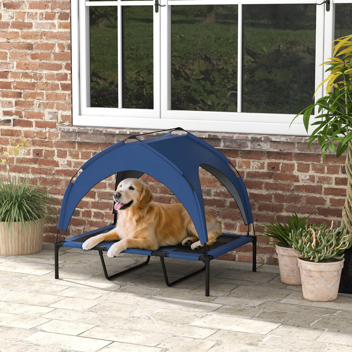Hondenbed buiten-hondenbed, weerbestendig, verhoogd frame, 106 x 76 x 94 cm, donkerblauw (2)