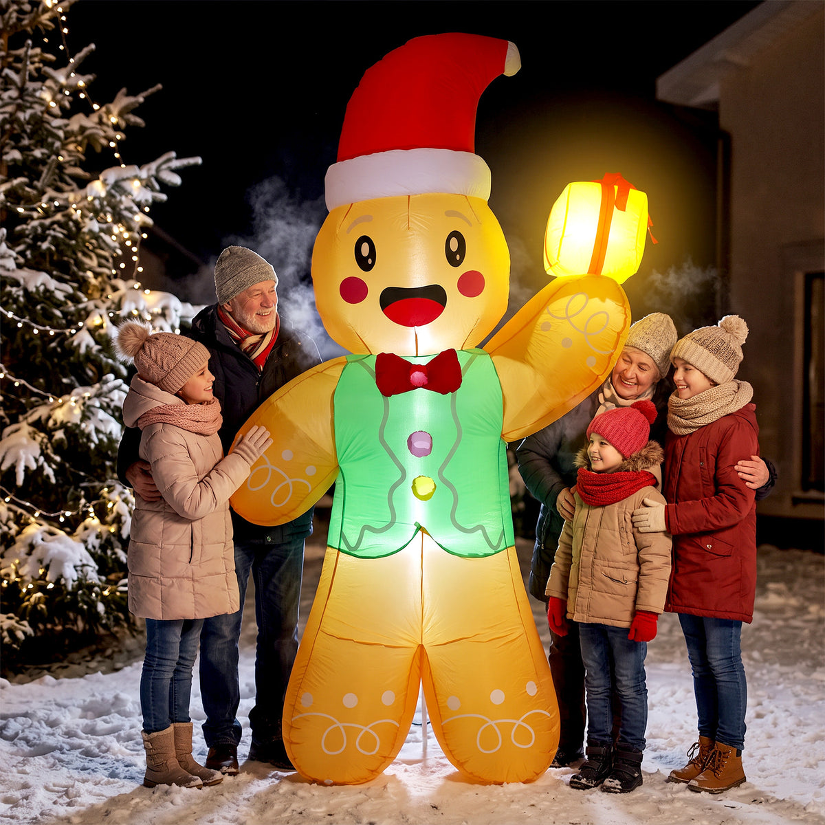 Opblaasbare kerst-peperkoekman, 250 cm, met cadeauverpakking en leds, voor buiten (2)