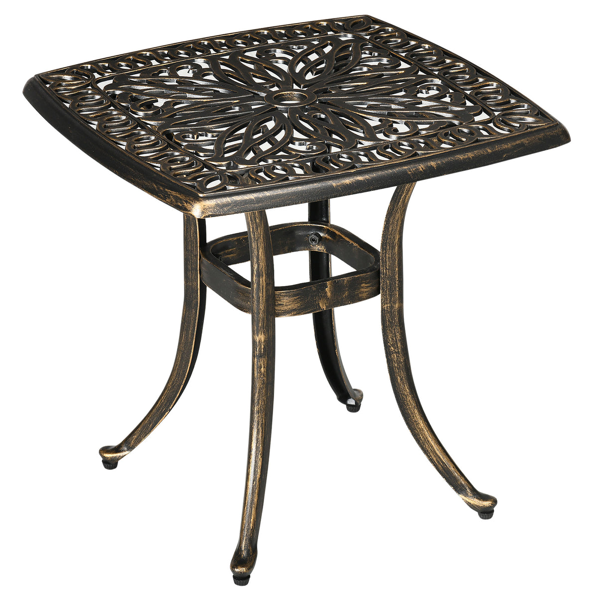 Tuintafel, decoratief vintage design, met parasolgat, gegoten aluminium, kleur: brons, 54 x 54 x 52,5 cm