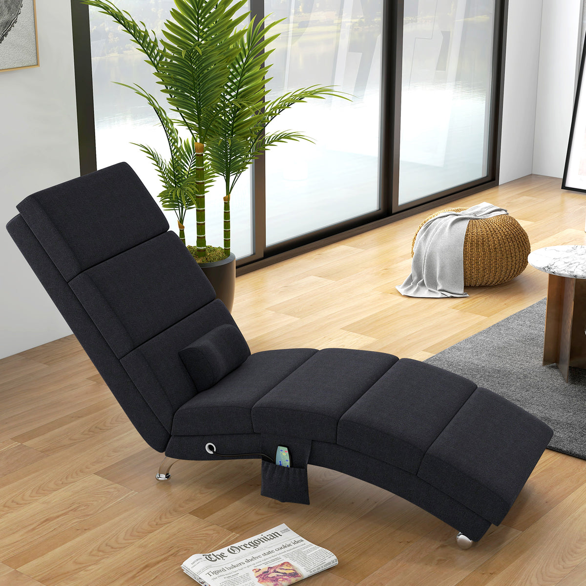 Massagestoel, relaxfauteuil, ligstoel met 8 vibratiepunten, 5 standen, 56 x 168 x 84 cm, zwart (2)