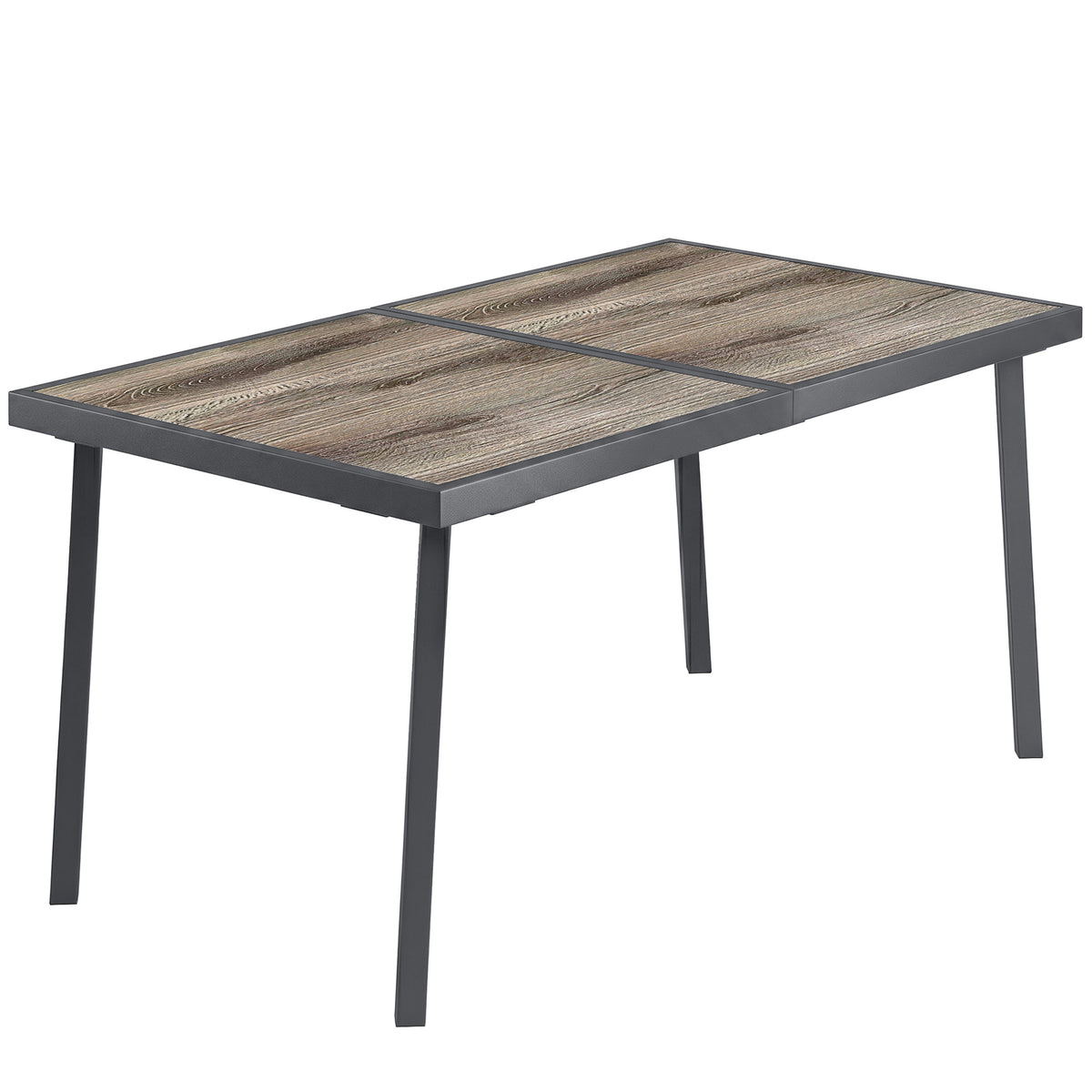 Buitentafel voor 6 personen, houtlook, metalen frame, weerbestendig, 145 x 85 x 72 cm, grijs