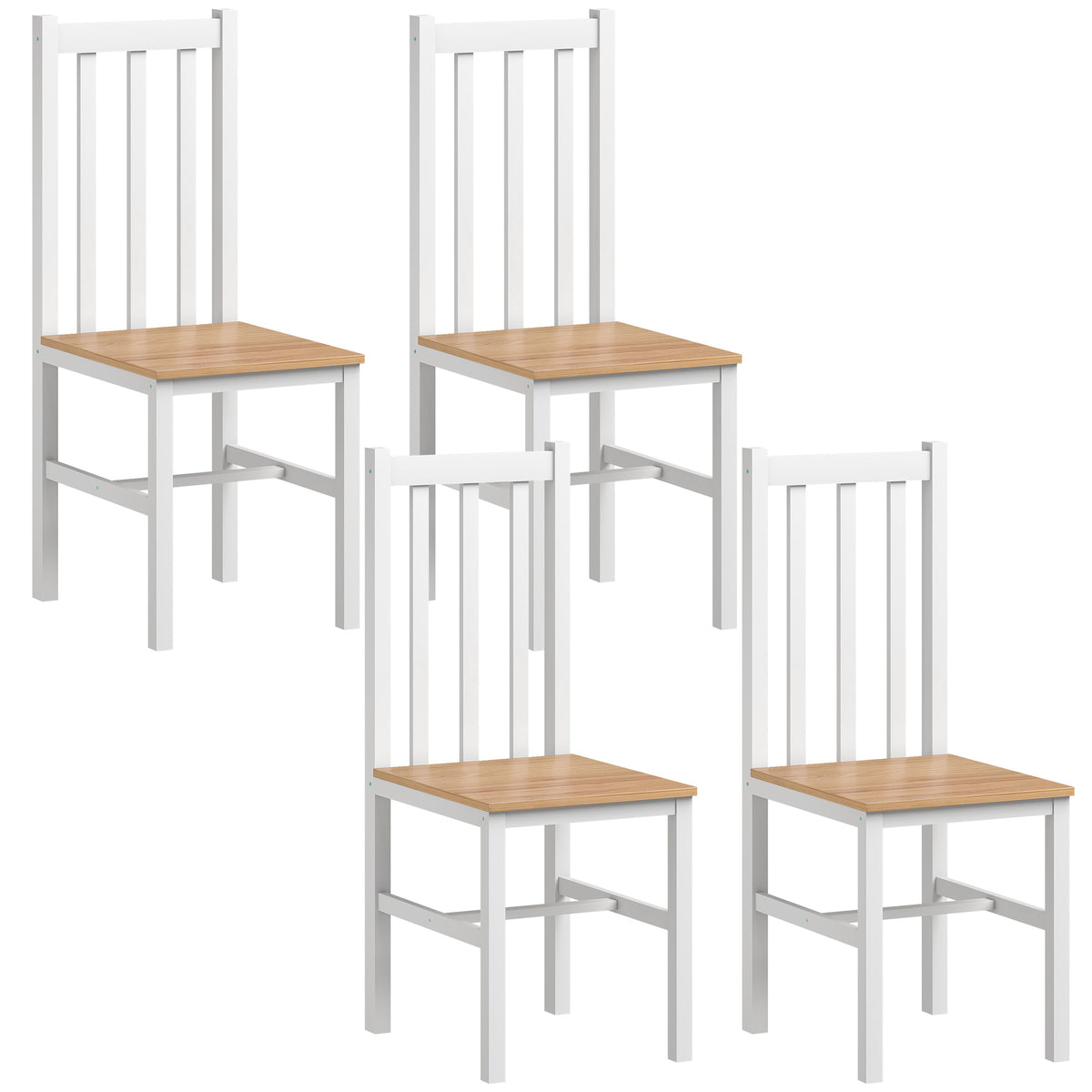 4-delige set keukenstoelen eetkamerstoelen stoelen, massief hout, modern design, 38,5 cm x 47,5 cm x 99 cm