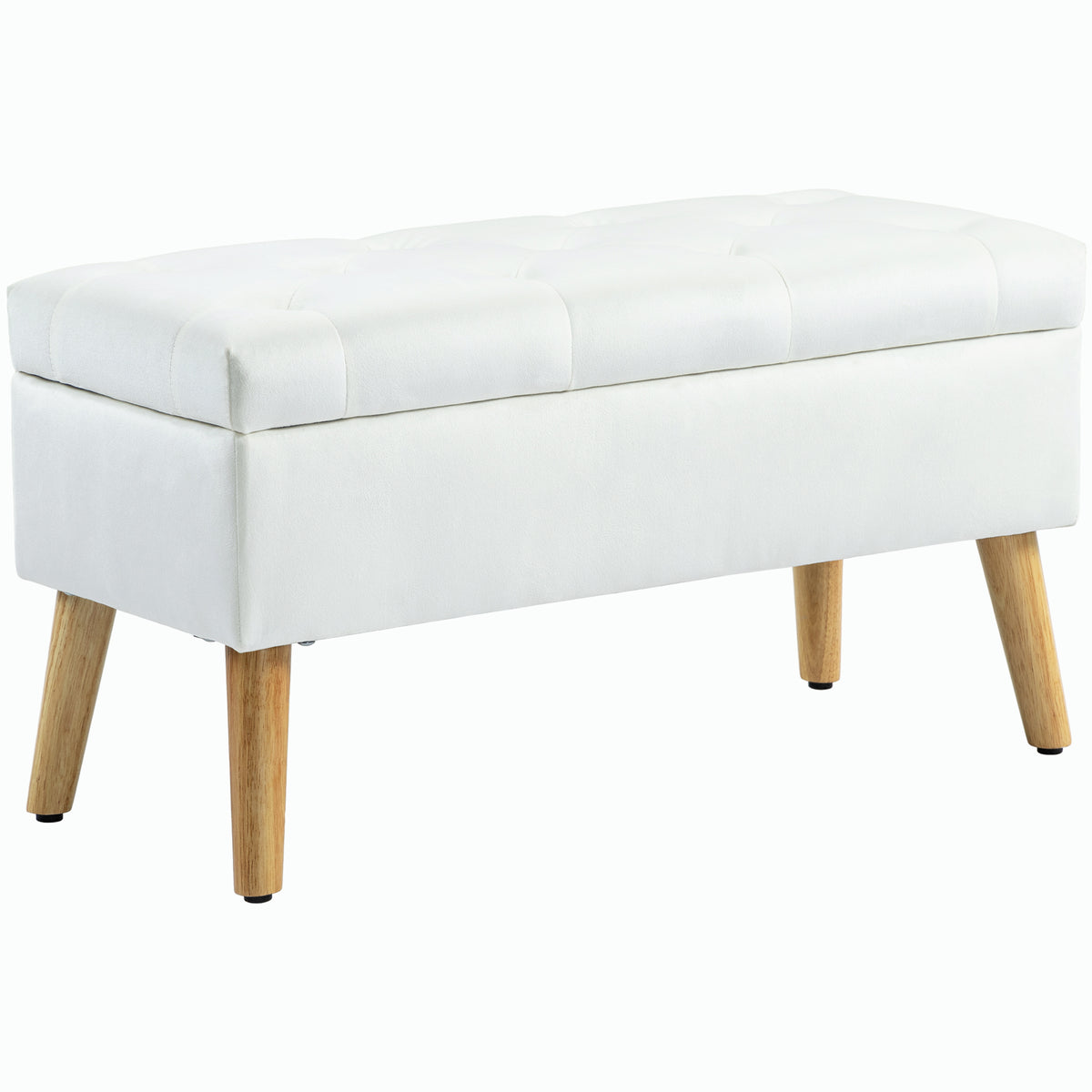Gestoffeerd bankje met opbergruimte, bekleding in fluweellook, houten poten, voor woonkamer, slaapkamer, hal, 80