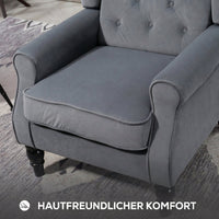 Oorfauteuil relaxfauteuil fauteuil, vintage design, knoopstiksel, gedraaide poten, 74 cm x 86 cm x 102 cm, grijs (6)