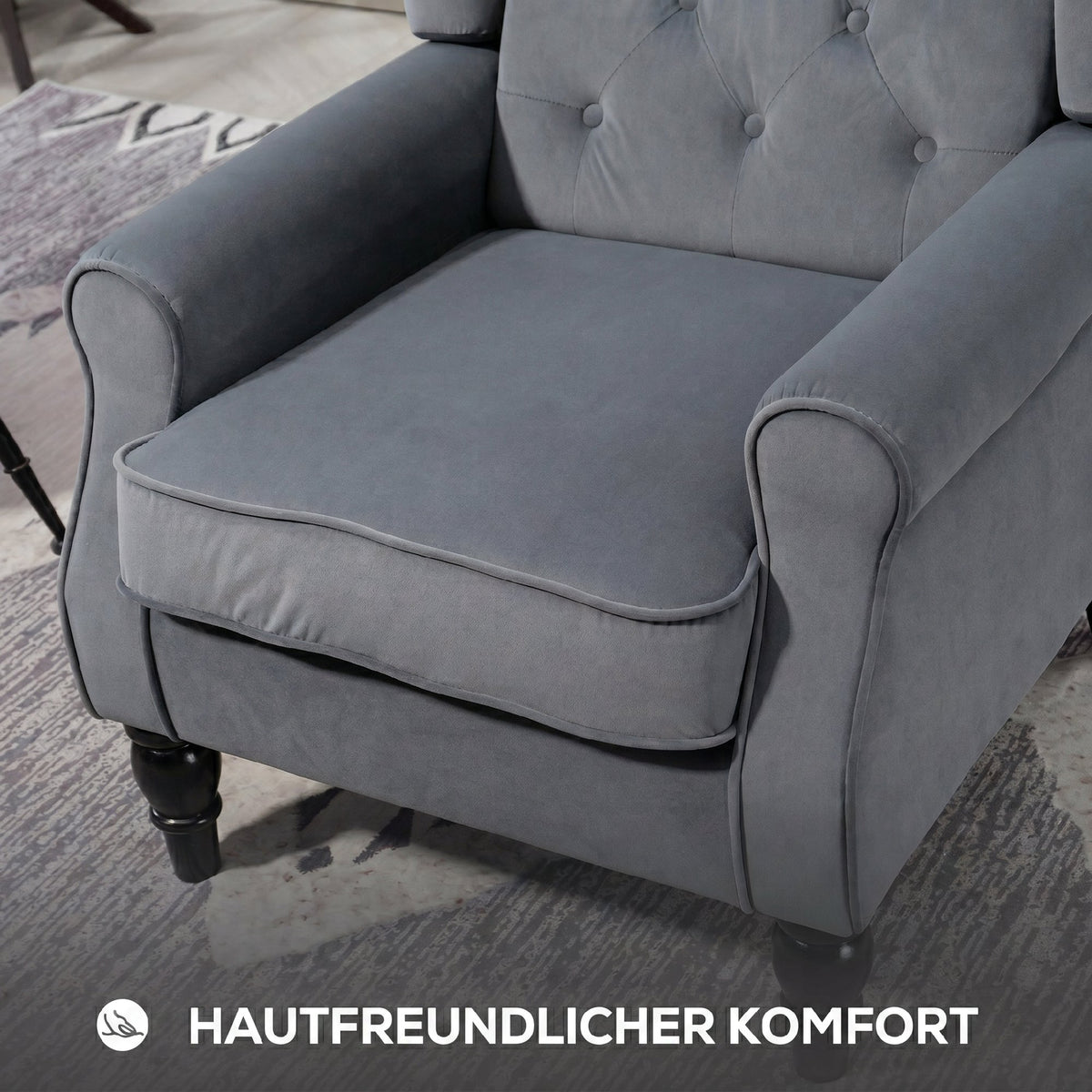 Oorfauteuil relaxfauteuil fauteuil, vintage design, knoopstiksel, gedraaide poten, 74 cm x 86 cm x 102 cm, grijs (6)