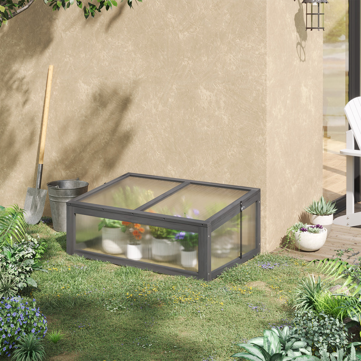 Mini-kas, kleine kas voor de tuin, met polycarbonaat platen, goede lichtdoorlatendheid, 100L x 65B x 40H cm (2)