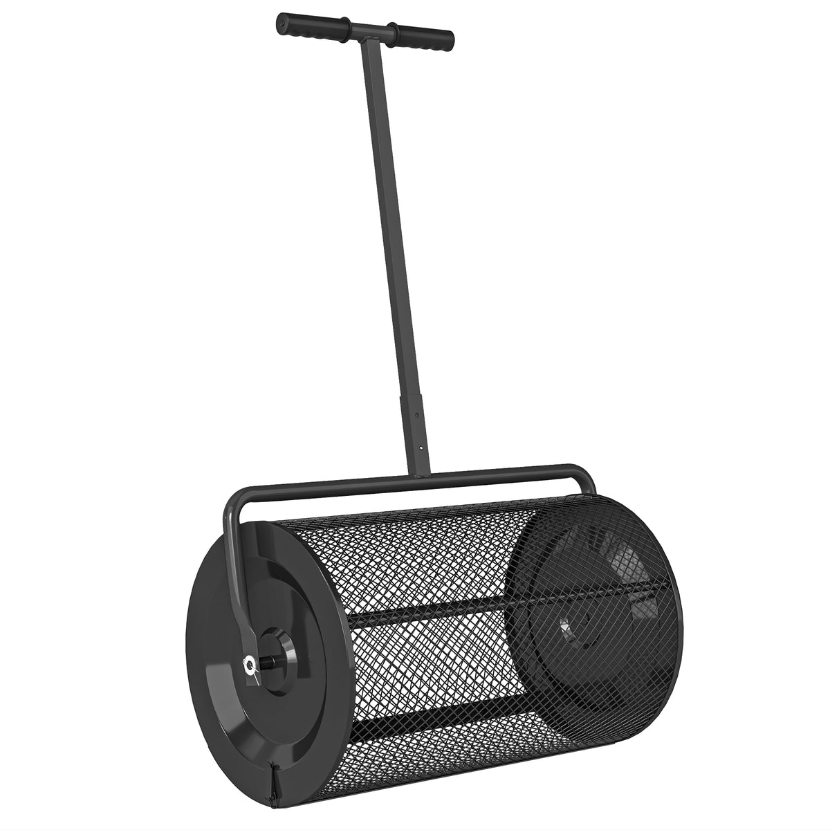 Compoststrooier 75L 61x40cm meststrooier gazon tuin met T-greep gaasmand metaal zwart
