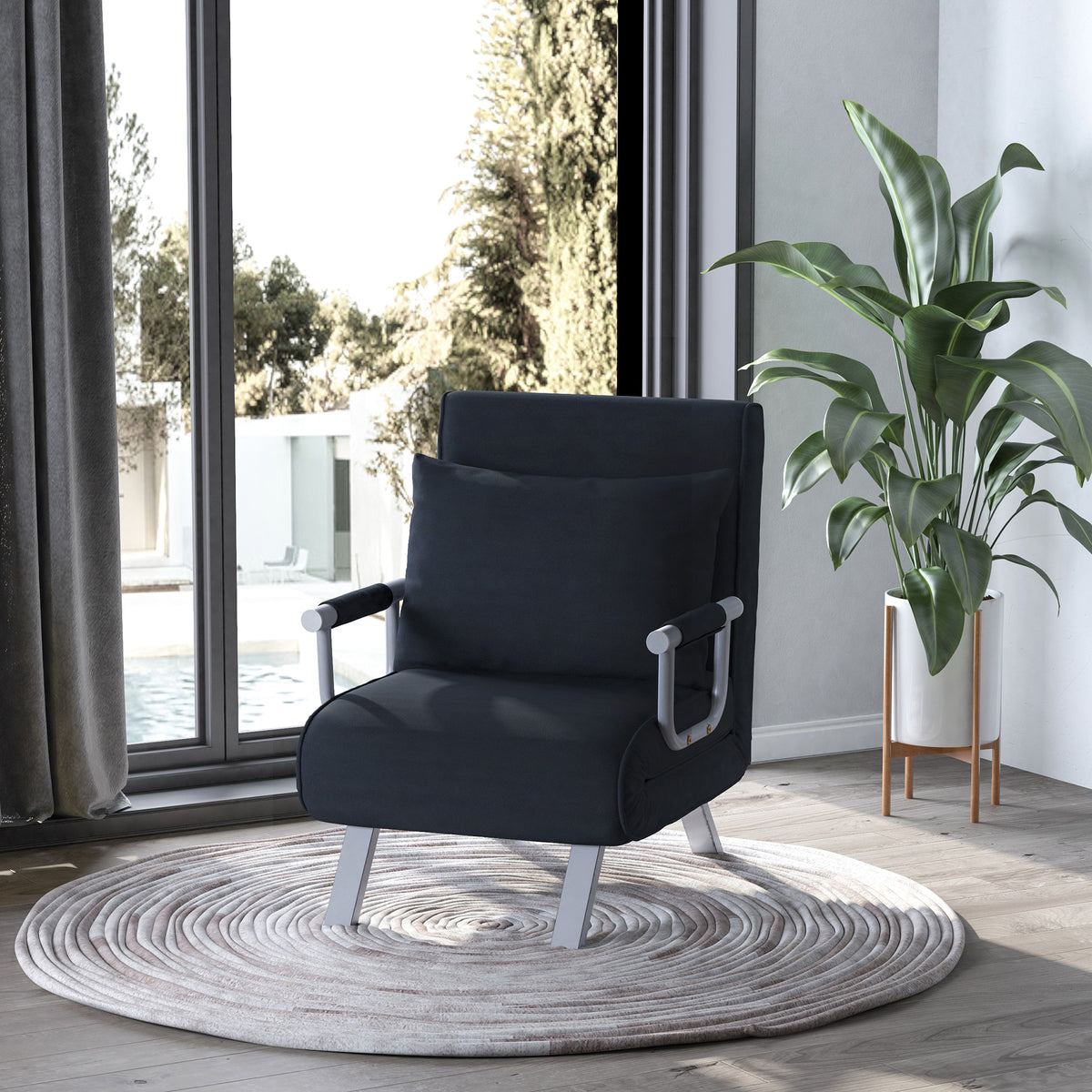 3-in-1 slaapbank, logeerbed, fauteuil inclusief kussen, zwart (2)