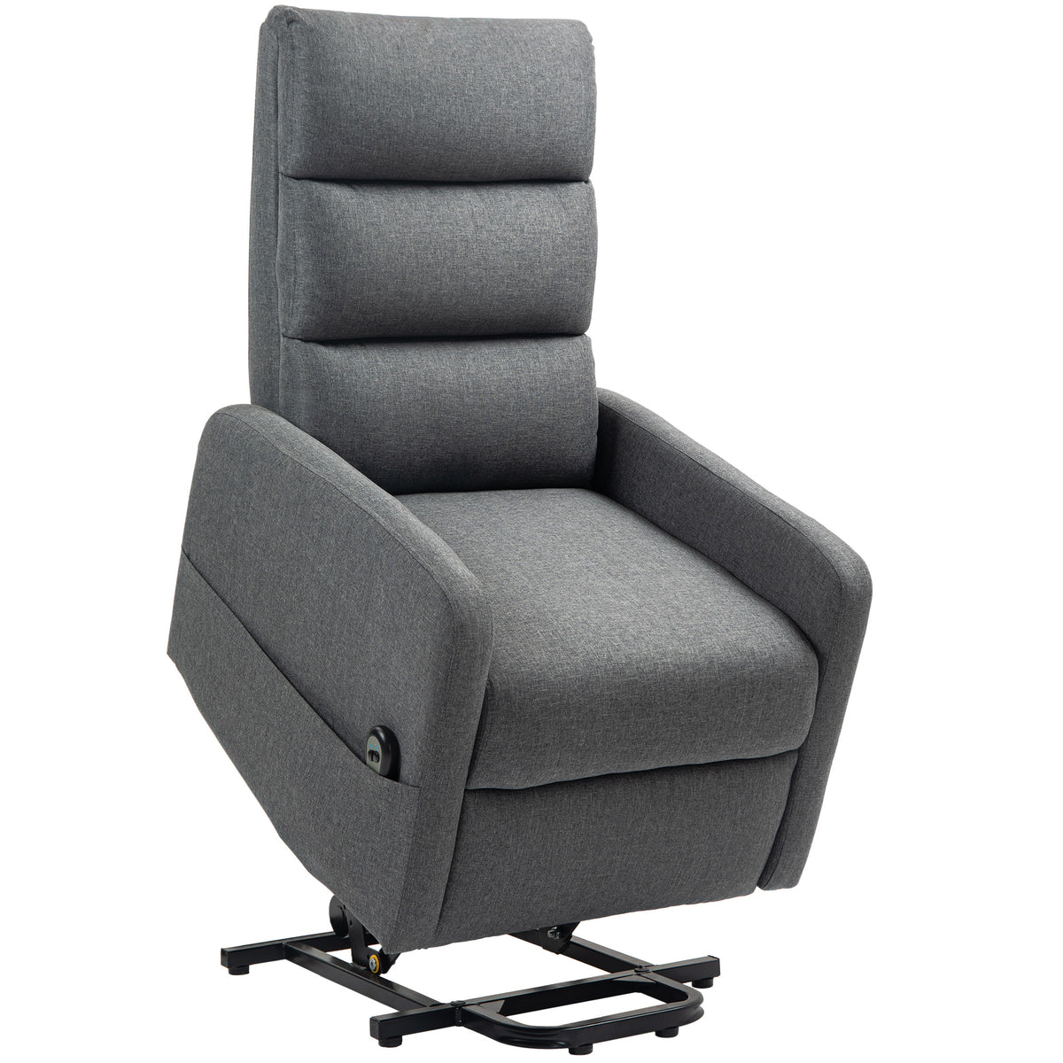Elektrische relaxfauteuil met sta-opfunctie, afstandsbediening, zacht schuim, zijvak, bekleding in linnenlook