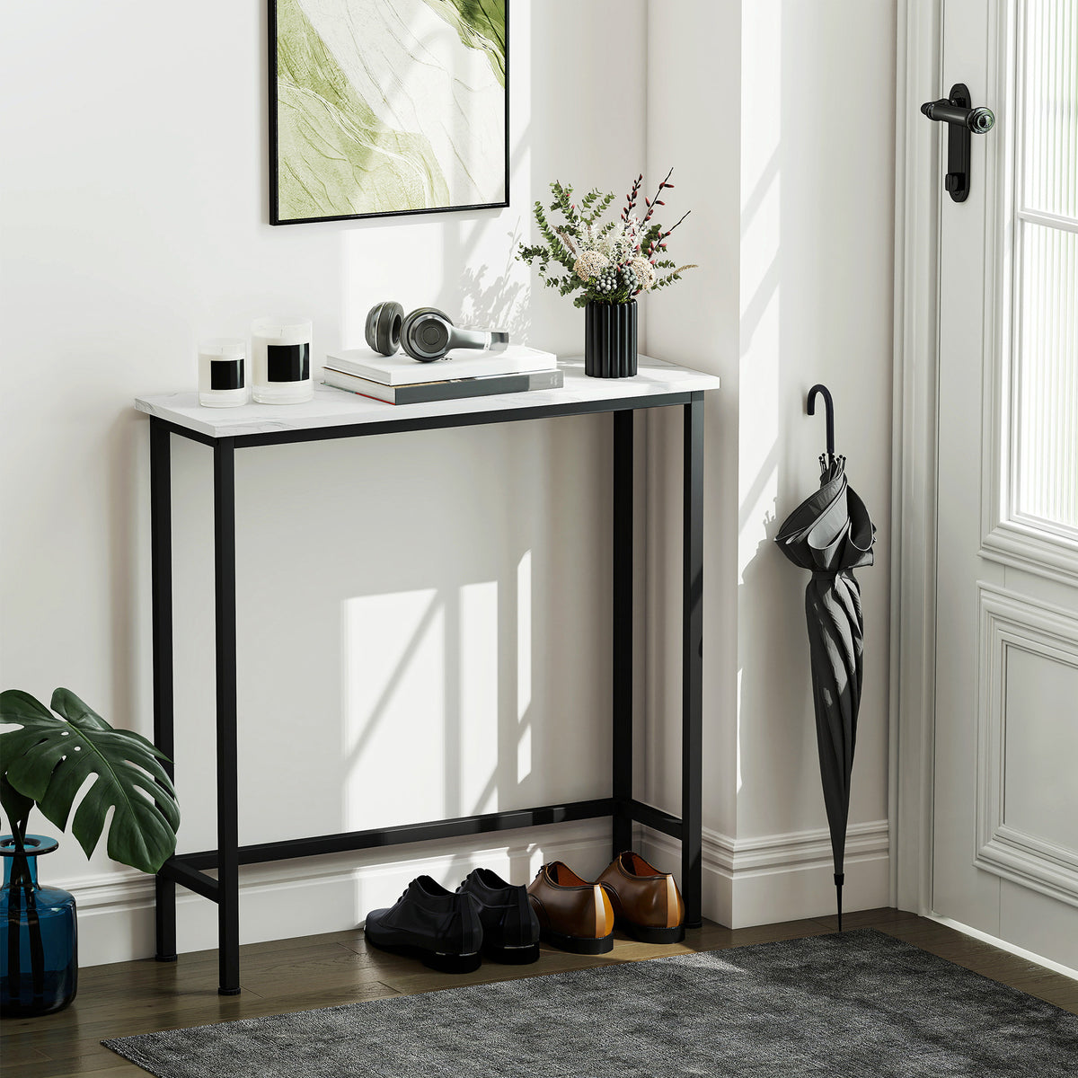 Sidetable haltafel met verstelbare voetjes, kantelbeveiliging 75 x 24 x 76 cm voor kleine ruimtes zwart (2)