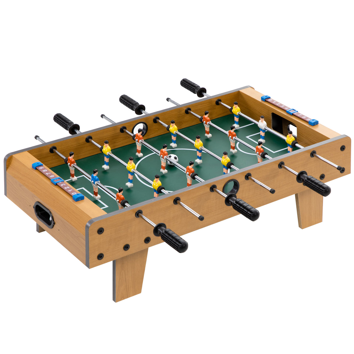 Tafelvoetbalspel, voetbaltafel, compacte houten structuur, 2 ballen, scoreborden, bruin