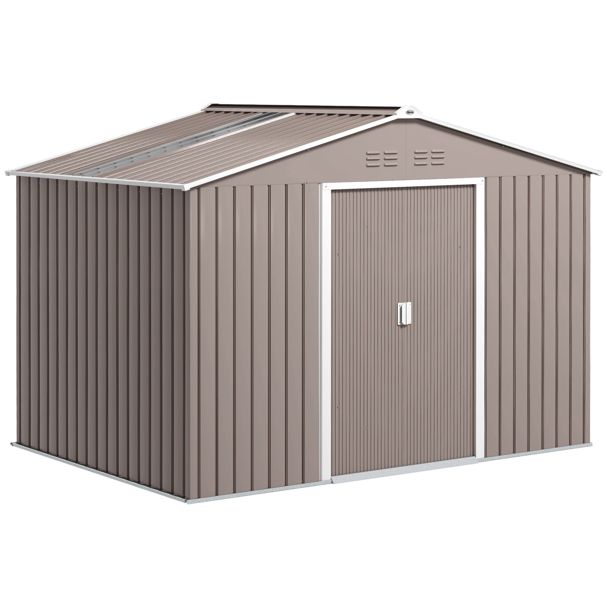 Metalen gereedschapsschuur met schuifdeuren en ventilatieramen, 277 x 195 x 192 cm, lichtgrijs