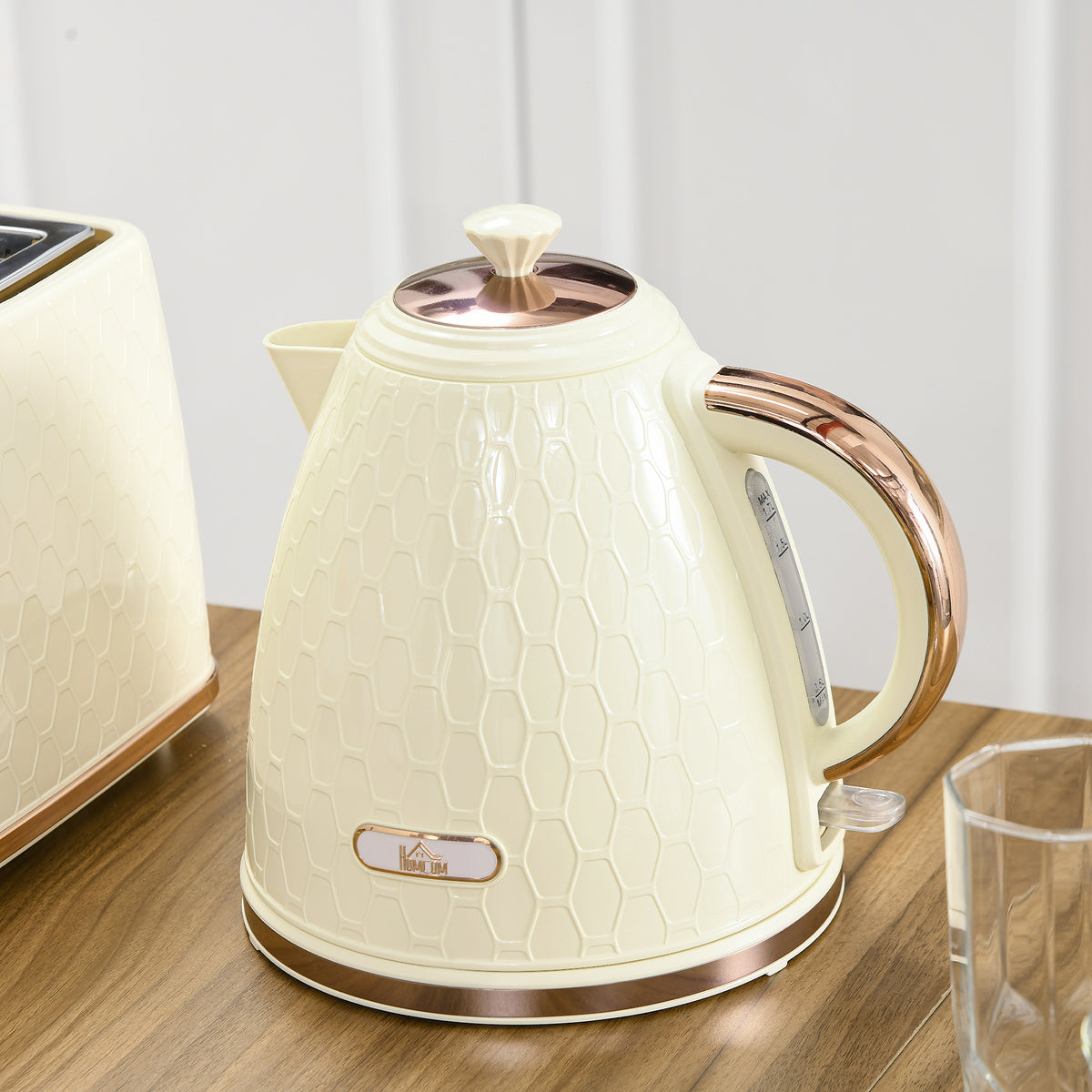 Waterkoker, 2200W, kijkvenster, filter, snelkoker, beige (2)