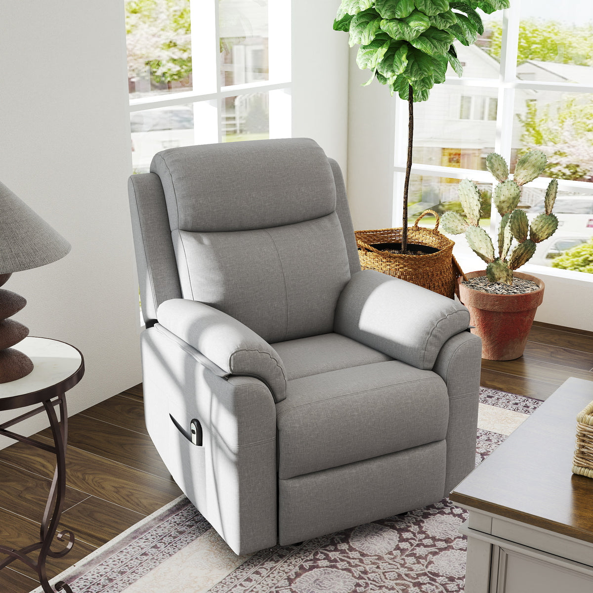 Relaxfauteuil met sta-op-hulp, elektrisch, ligfunctie, afstandsbediening, pocketvering, tot 120 kg, grijs (2)