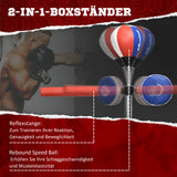 Bokspaal, in hoogte verstelbaar, reflexstang, trapkussen, speedball, vulbare voet, 80,5 x 48 x 163-205 cm (4)