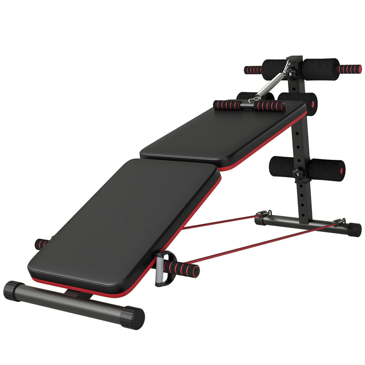 Sit-up bank buiktrainer met trainingskabels trainingsbank multifunctioneel verstelbaar & inklapbaar 110 kg