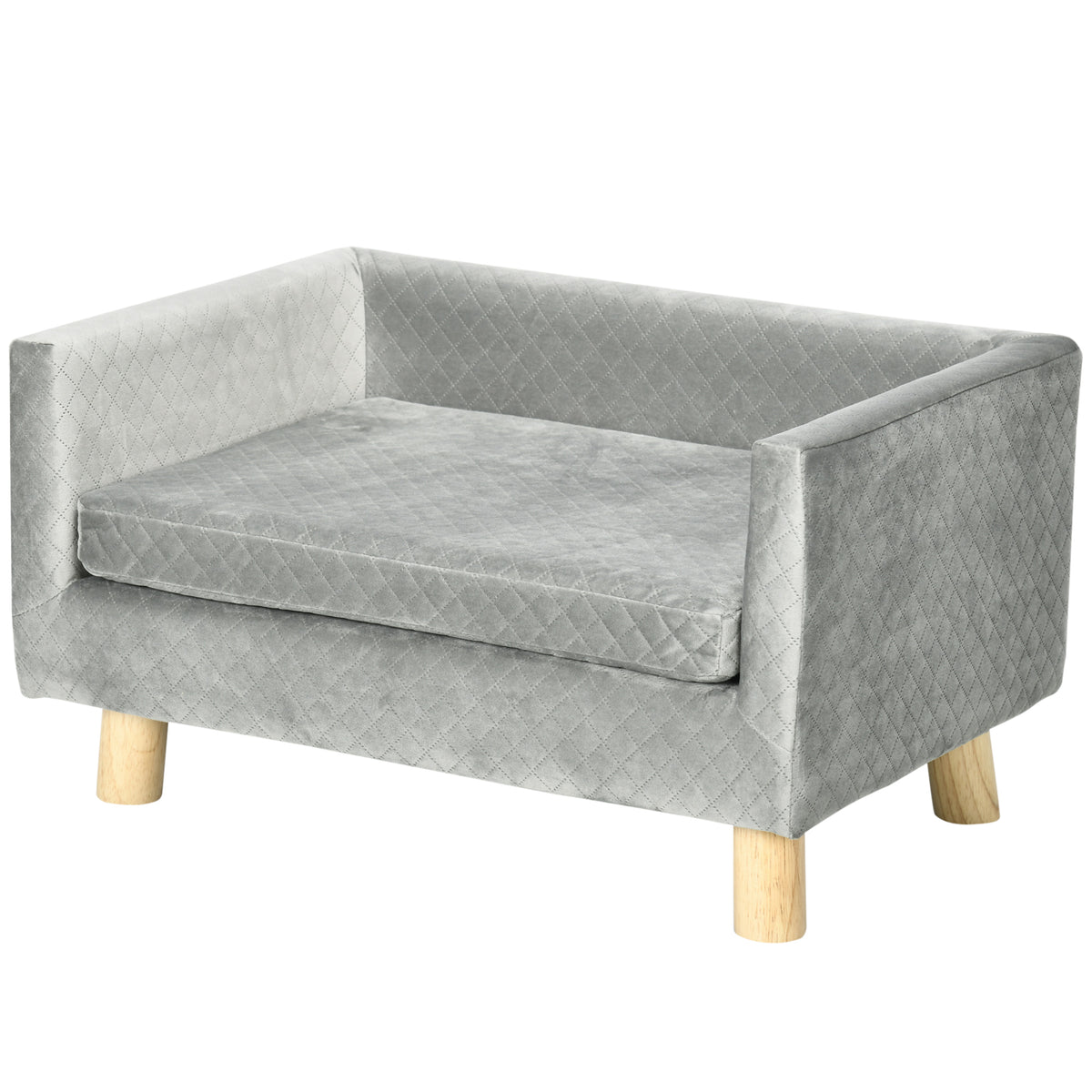 Hondenbank met houten poten hondenbed huisdierbank hondenmat voor kleine honden tot 8 kg fluweel-touch grijs 64