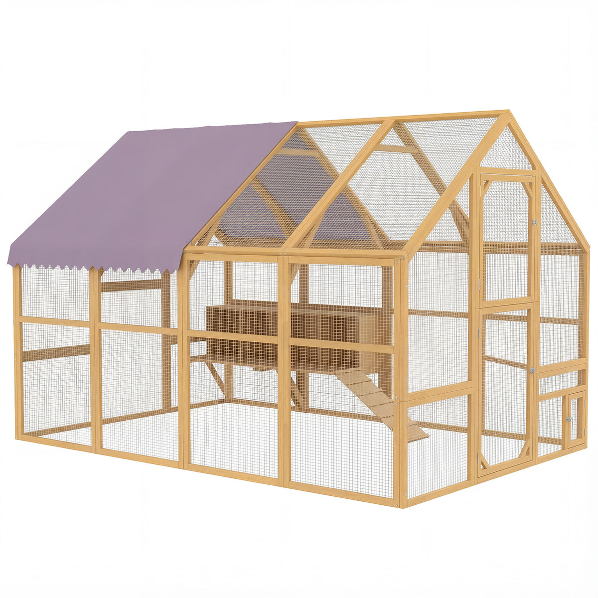 Houten kippenhok met buitenren, veiligheidsslot, deur, 4 legnesten, voor 8-12 kippen, ca. 2,8 x 1,8 x 1,9 m