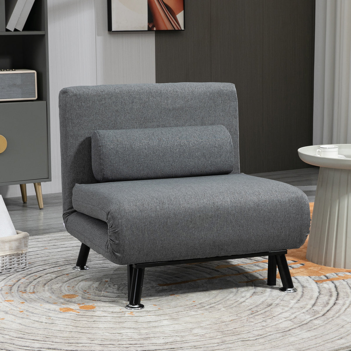 Opklapbare fauteuil met bedfunctie, inklapbare relaxfauteuil in linnenlook, verstelbare rugleuning, 75 x 70 x 75 (2)