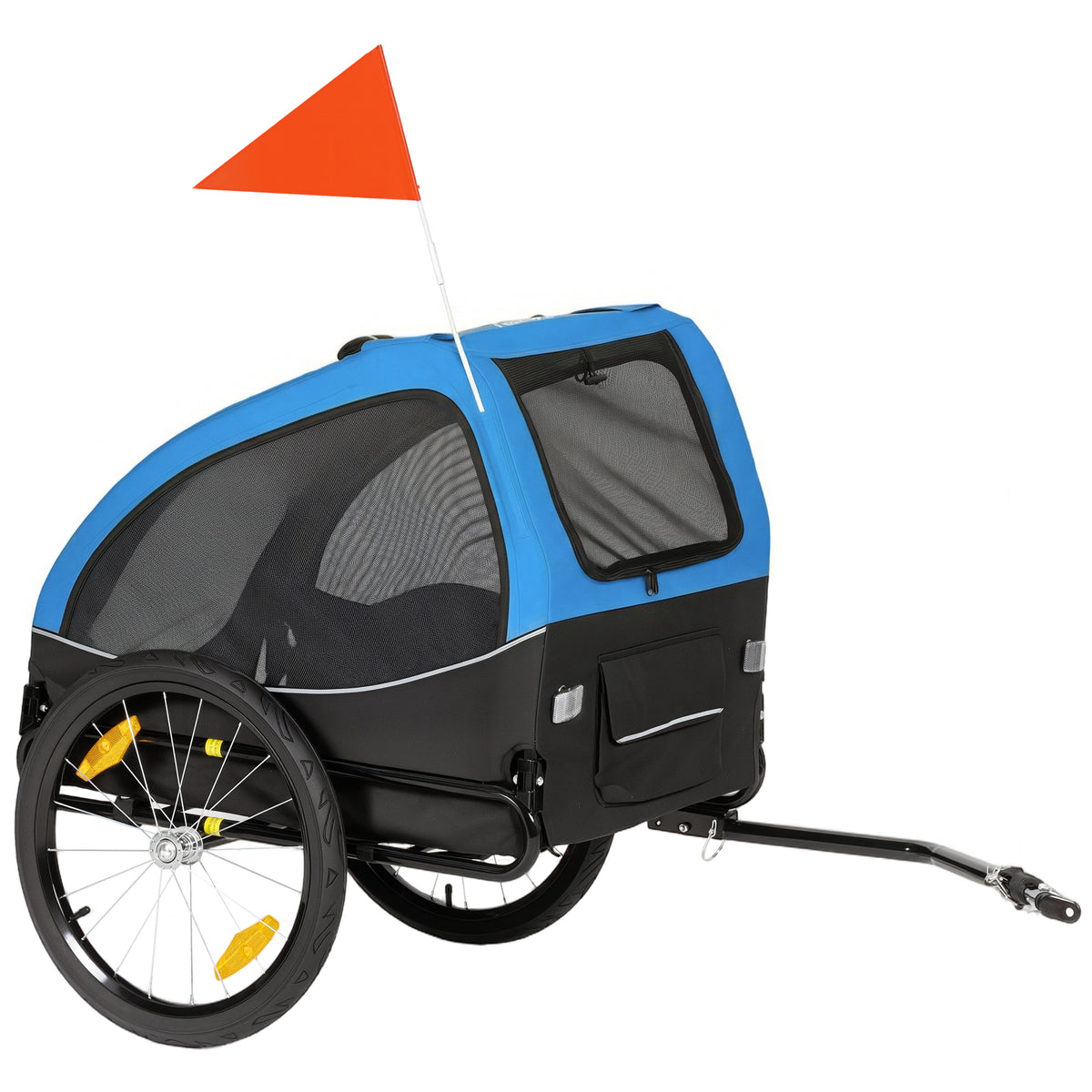 Opvouwbare hondenaanhanger met reflectoren, gaasvensters, wielen, deur en veiligheidsvlag voor honden tot 20 kg