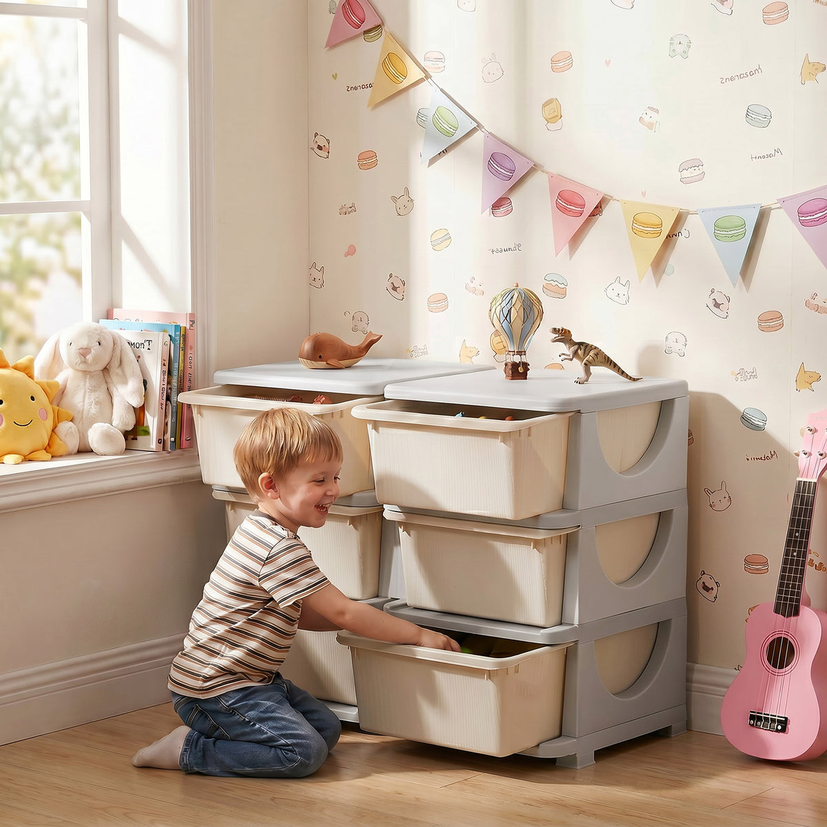 Opbergdoos voor kinderen, kinderopbergdoos, 3 lades, wit (2)