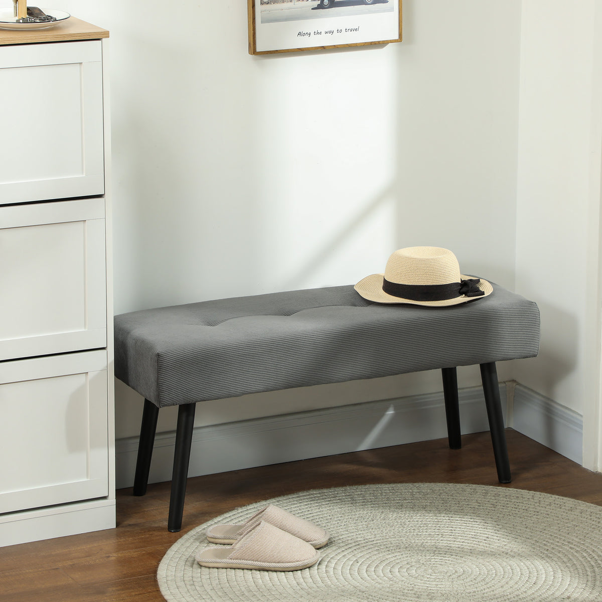 Gestoffeerde bank met corduroy bekleding, slaapbank met metalen poten, schoenenbank 100 x 36 x 45 cm grijs (10)