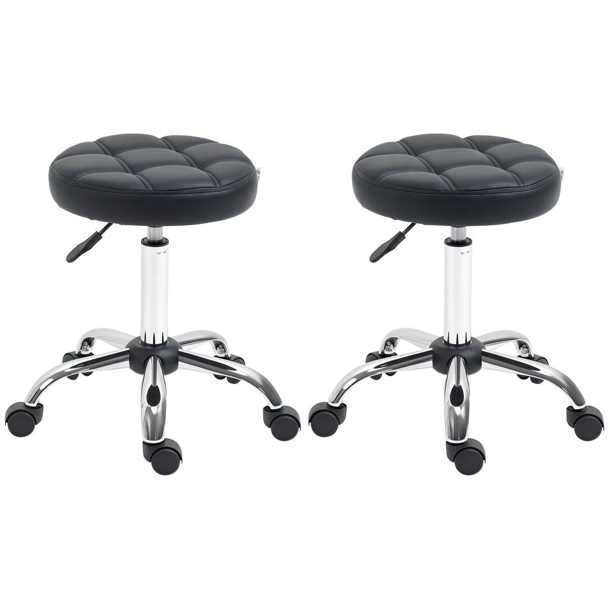 Set van 2 verrijdbare krukken in hoogte verstelbaar, draaikruk 48-63 cm, werkkruk 360° draaibaar, bureaukruk