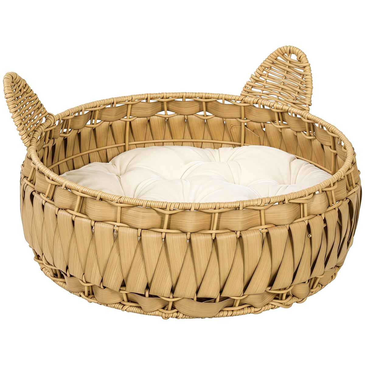 Kattenmand rotan kattenhol met uitneembaar kussen, kattenmand voor katten tot 10 kg, 50 x 50 x 25 cm, lichtbruin