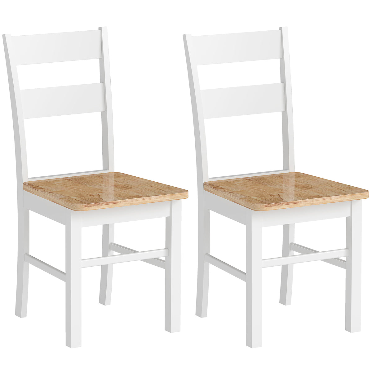 Set van 2 keukenstoelen, rubberwood, gebogen spijlenrugleuning, wit