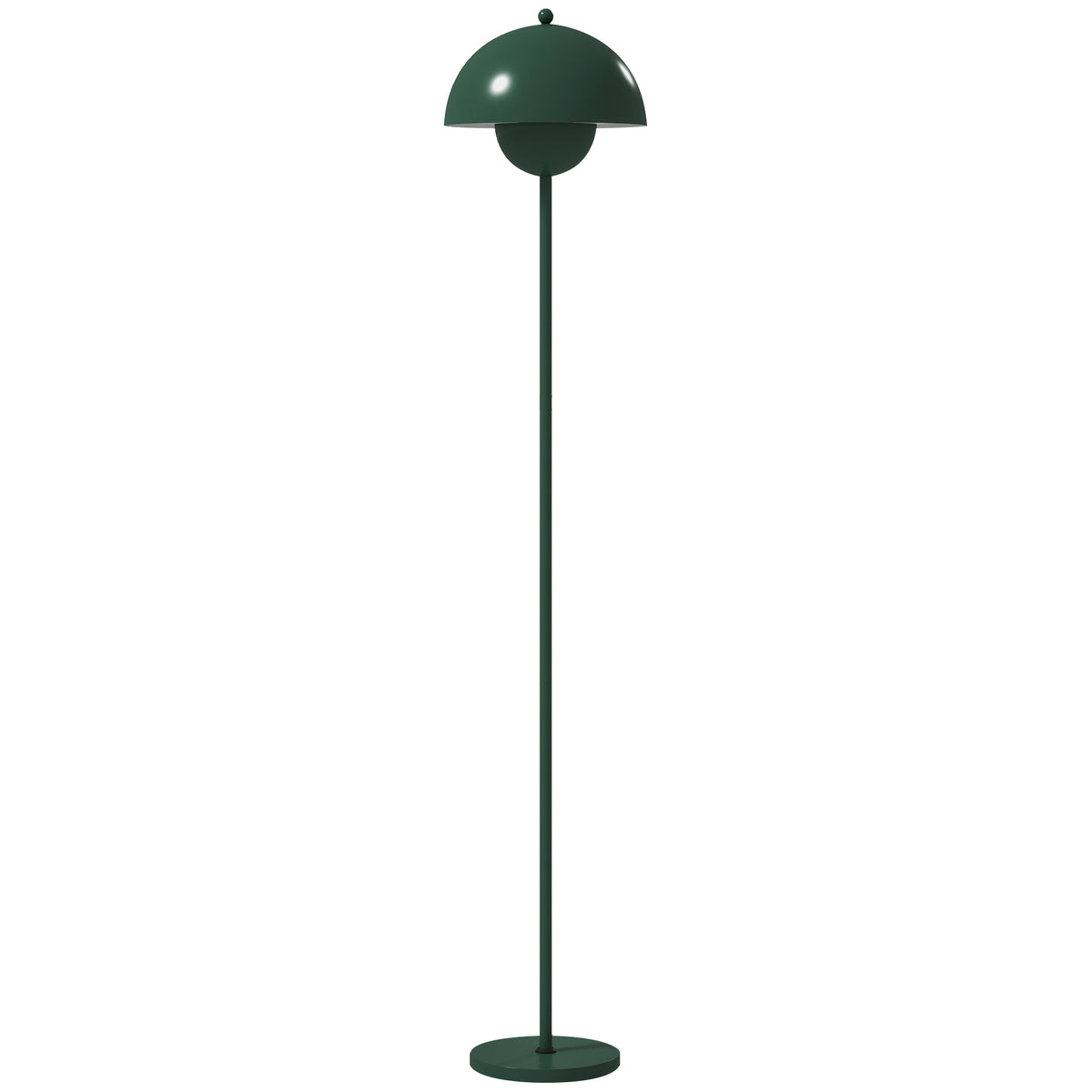 Staanlamp, ronde kap, voetschakelaar, lang snoer, elegante look, staal, groen
