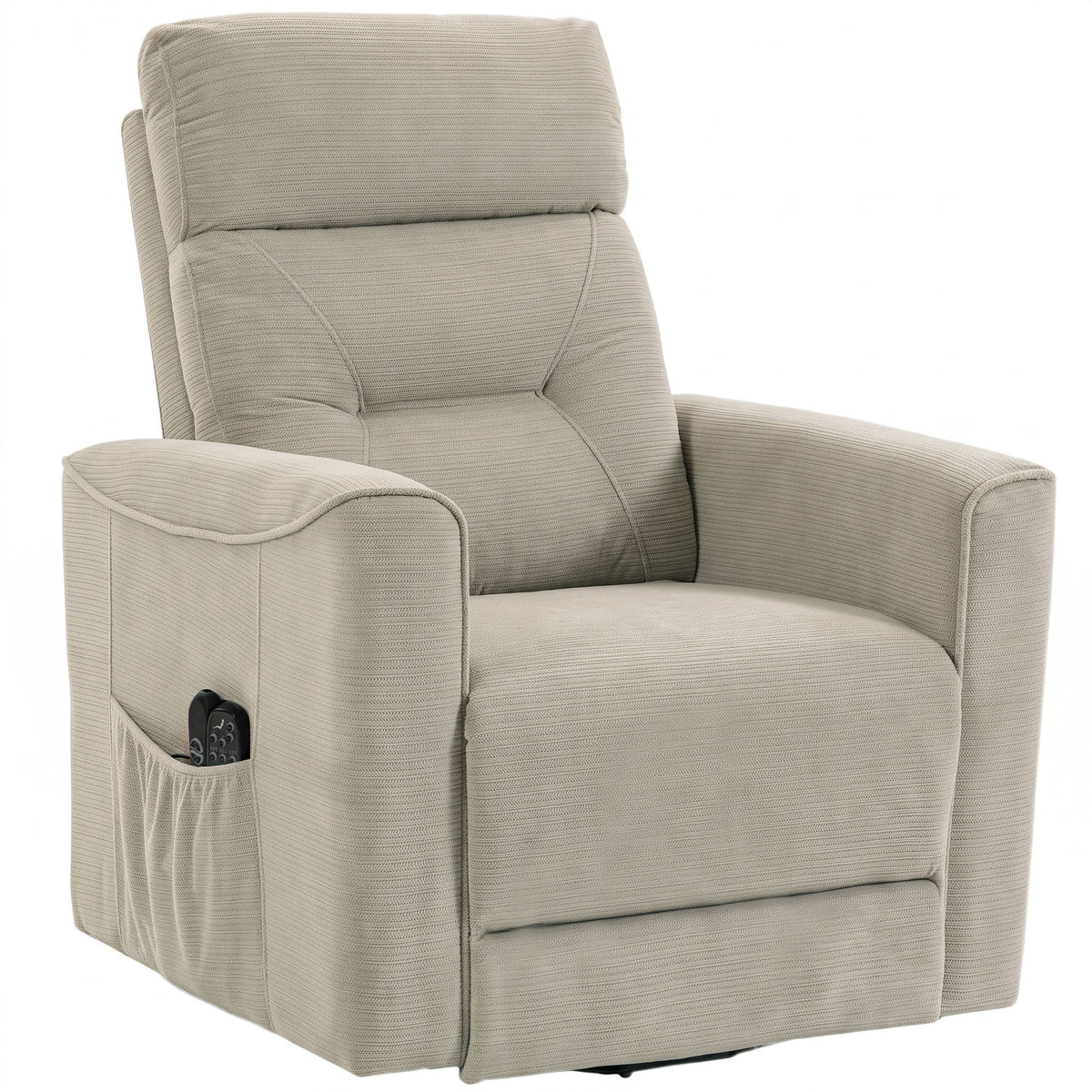 Relaxfauteuil met elektrische opstahulp, massage & warmte, chenille-fauteuil met binnenvering, greige